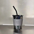 Double Walled Glass Tumbler with Straw & Leather Sleeve
